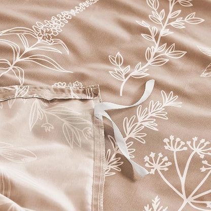 MUXHOMO Duvet Cover King Size, Reversible Floral Rosy Gold Duvet Cover Set with Zipper Closure, 3 Pieces Botanical Patterns Soft Microfiber Bedding Set (90"x104", 2 Pillow Cases 20"×36")