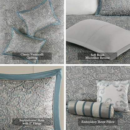 Madison Park Aubrey Reversible Quilted Bedspread Set, Solid Reverse Summer Breathable, Lightweight All Season Bedding Layer, Matching Shams, Bedspread King(120"x118") Teal 5 Piece