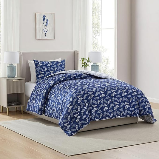 Nestl Twin/Twin XL Comforter Set - Majestic Blue Bed in a Bag Twin, 2 Pieces Reversible Bed Set, Soft Floral Bedding Set for College Dorm, All Season Botanical Comforters with Pillow Sham