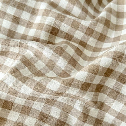 LifeTB Tan Gingham Duvet Cover California King 100% Washed Cotton Grid Bedding Set Beige Plaid Checked Duvet Cover 3 Pieces Vintage Grid Checkered Comforter Cover Soft Breathable Gingham Bedding Set