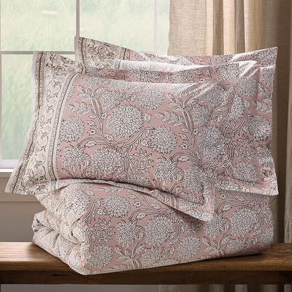 Levtex Home Adare Blush Reversible Queen Duvet Cover Set (90x94in) with 2 Pillow Shams (26x20in) - Floral Bedding - Blush and White - 100% Cotton Queen Size Duvet Cover Set - Soft, Pre-Washed
