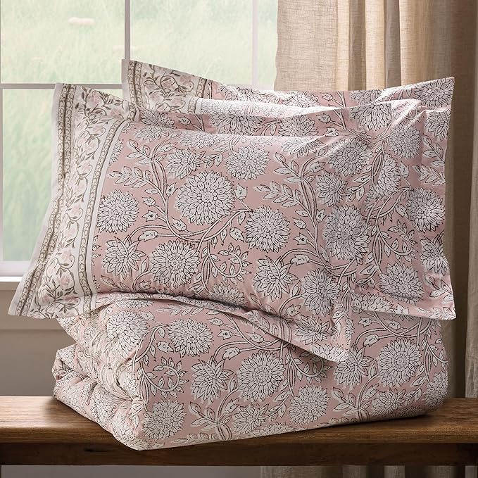 Levtex Home Adare Blush Reversible Twin Duvet Cover Set (68x88in) with 1 Pillow Sham (26x20in) - Floral Bedding - Blush and White - 100% Cotton Twin Size Duvet Cover Set - Soft, Pre-Washed