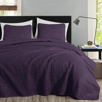 Chezmoi Collection Austin 3-piece Oversized Bedspread Coverlet Set (King, Purple) | Oversized, Lightweight, Fade Resistant