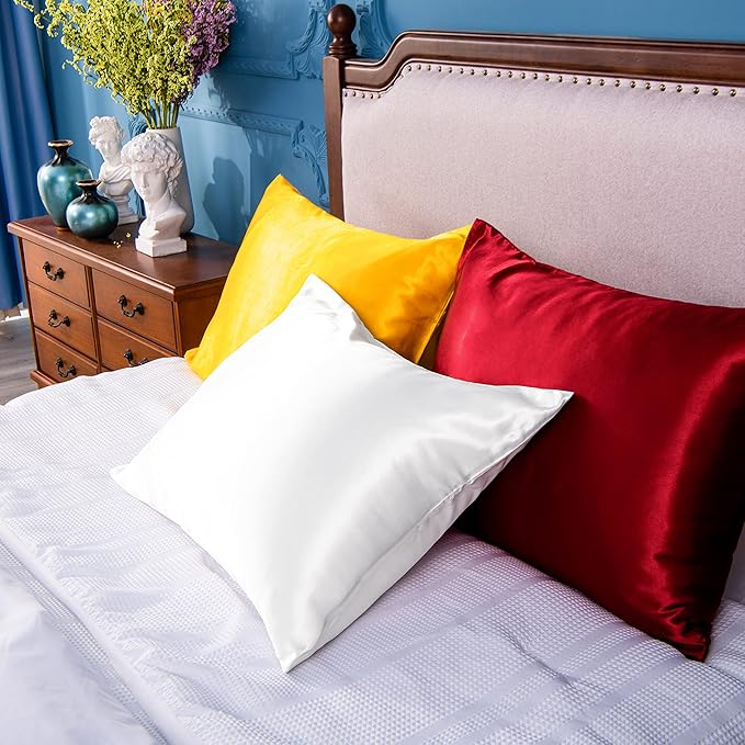 NTBAY 2 Pack Satin Queen Pillowcases for Hair and Skin, Luxurious and Silky Pillow Cases with Envelope Closure, 20x30 Inches, White