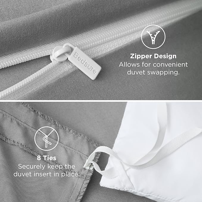 Bedsure Duvet Cover Oversized Queen Size - Soft Double Brushed Bedding Set for Kids & Adults, Zipper Closure, 3 Pieces, Includes 1 Duvet Cover (98"x98") & 2 Pillow Shams, NO Comforter, Grey