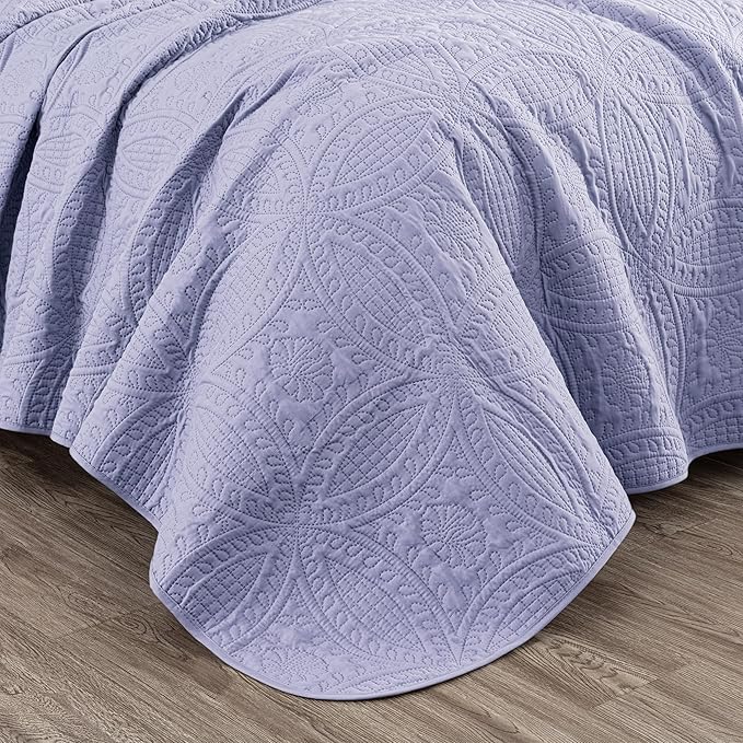 Chezmoi Collection Austin 3-Piece Oversized Bedspread Coverlet Set (King, Lavender) | Oversized, Lightweight, Fade Resistant