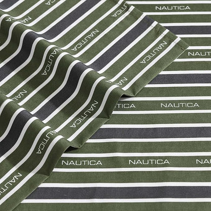Nautica - Full Sheet Set, Breathable & Cooling Microfiber Bedding with Matching Sham(s), Casual Home Decor (Varadero Typeface Green, Full)
