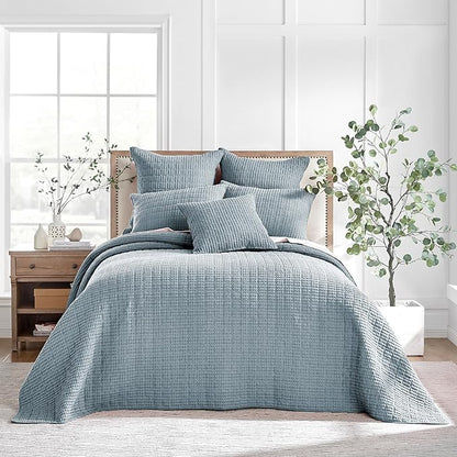 Levtex Home Mills Waffle Twin Bedspread Set (84x104in) with 1 Pillow Sham (26x20in) - Chambray - Cotton Waffle Twin Size Bedspread Set - Lightweight, Soft, Pre-Washed