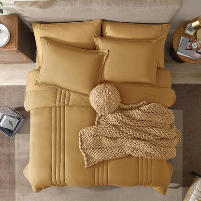 Monbix Queen Comforter Set - 7 Pieces Desert Yellow Bed in a Bag Queen Bedding Sets with Comforters, All Seasons Comforter Bed Set with Sheets, Pillowcases & Shams
