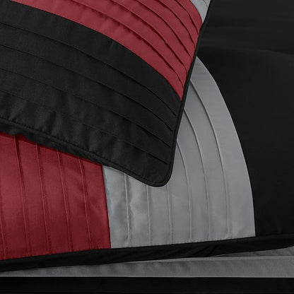Chezmoi Collection Loft 8-Piece Luxury Striped Comforter Set (California King, Red/Black/Gray)