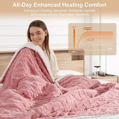 Heating Blanket Queen Size Electric Blanket - 84"x90" Dual Control Heated Blankets for Bed with 5 Heating Levels and 10 Hours Auto-Off, Soft Fluffy Sherpa Fleece, Warming Gifts for Grandma(Pink)