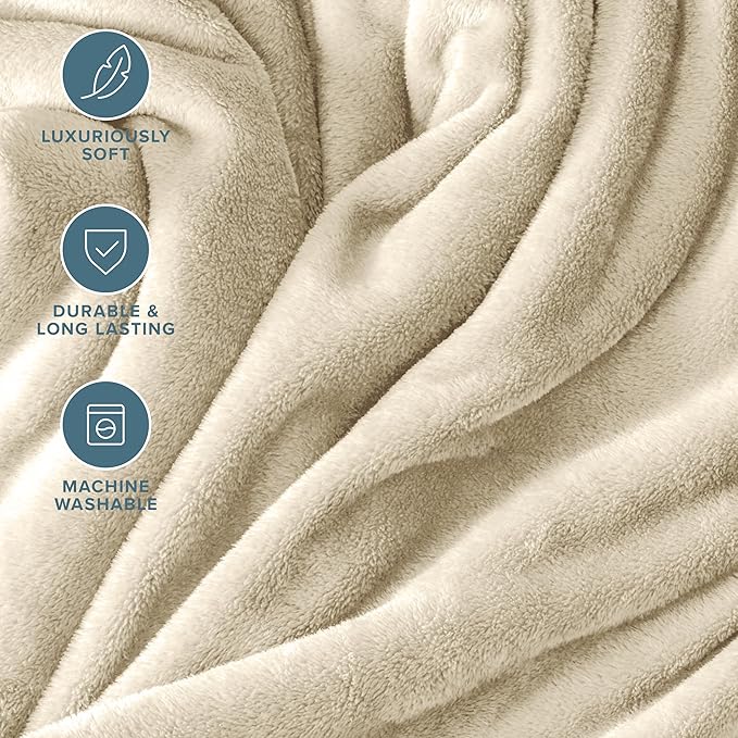 Bare Home Fleece Blanket - Throw/Travel - Ultra-Soft Lightweight for Bed, Sofa, and Couch - Luxury Microplush - Cozy Warm Blanket (Throw/Travel, Oyster)