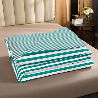 Stripe Comforter Set Turquoise Bedding Set Green White Striped Down Comforter King Ticking Stripes Geometric Lines Reversible Farmhouse Horizontal Stripes Lightweight Soft Quilt Duvet Insert