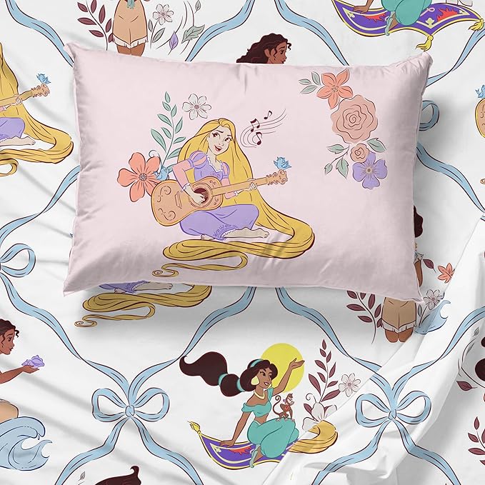 Jay Franco Kids Sheet Set with Fitted, Flat Sheets & Pillow Cover - Ultra-Soft Bedding with Pillowcase for Room Decor, White – Disney Princess, 3 Piece Twin