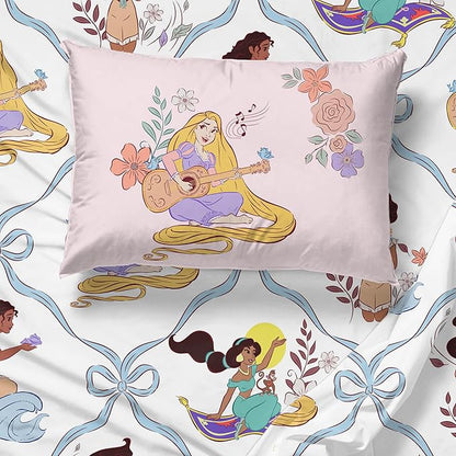 Jay Franco Kids Sheet Set with Fitted, Flat Sheets & Pillow Cover - Ultra-Soft Bedding with Pillowcase for Room Decor, White – Disney Princess, 3 Piece Twin