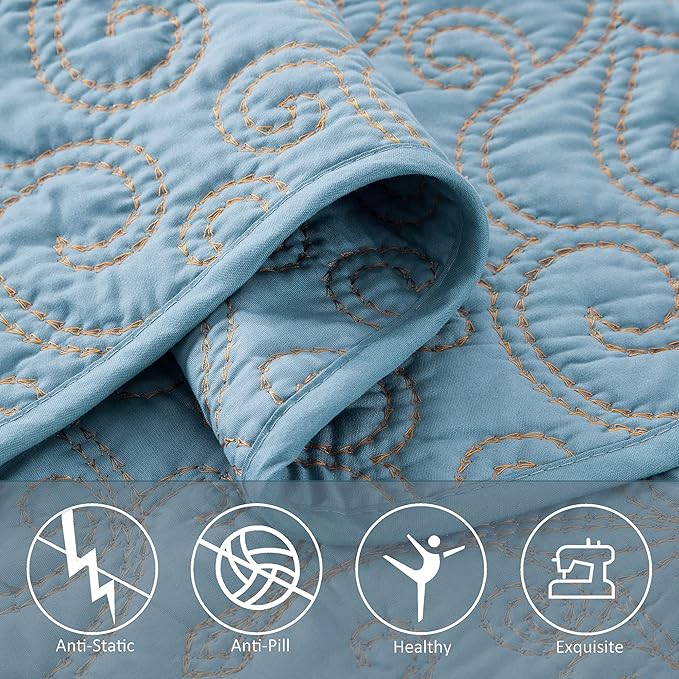 Home Soft Things Damask 4 Piece Bedspread Set, Scalloped Edge Reversible Coverlet Comforter Prewashed Bedding Set, Matelasse Embossed Floral Solid Pattern,Forget Me Not Oversize Queen(110" x 120")