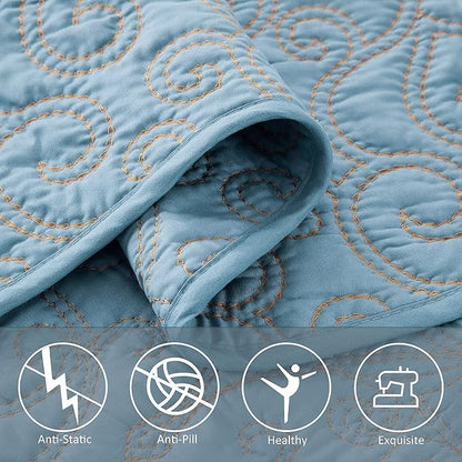 Home Soft Things Damask 4 Piece Bedspread Set, Scalloped Edge Reversible Coverlet Comforter Prewashed Bedding Set, Matelasse Embossed Floral Solid Pattern,Forget Me Not Oversize Queen(110" x 120")