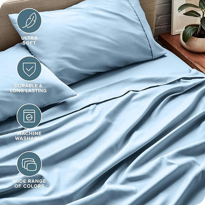 Bare Home King Sheet Set - 1800 Ultra-Soft Microfiber King Bed Sheets - Double Brushed - Deep Pockets - Easy Fit - 4 Piece Set - Bedding Sheets & Pillowcases (King, Light Blue)