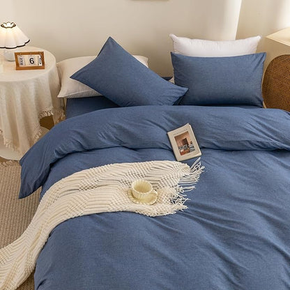 ECOCOTT Denim Blue Duvet Cover King Size, 100% Washed Cotton 1 Duvet Cover with Zipper and 2 Pillowcases, Ultra Soft and Easy Care Breathable Cozy Bedding Set (Denim Blue, King)