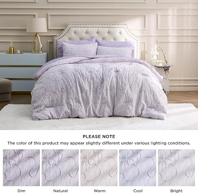Bedsure Lavender King Size Comforter Set, GentleSoft™ 3 Pieces Breathable Bow Comforter Set Women with 2 Pillow Shams, Cute King Bedding Set Room Decor Aesthetic Bedroom Decor, 104x90 Inches
