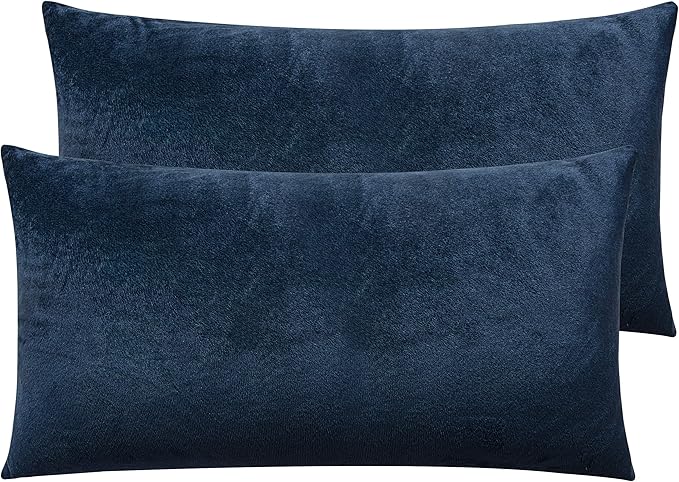 NTBAY 2 Pack Zippered Velvet King Pillowcases, Super Soft and Cozy Luxury Fuzzy Flannel Pillow Cases with Zipper, 20x36 Inches, Navy Blue