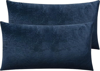 NTBAY 2 Pack Zippered Velvet King Pillowcases, Super Soft and Cozy Luxury Fuzzy Flannel Pillow Cases with Zipper, 20x36 Inches, Navy Blue