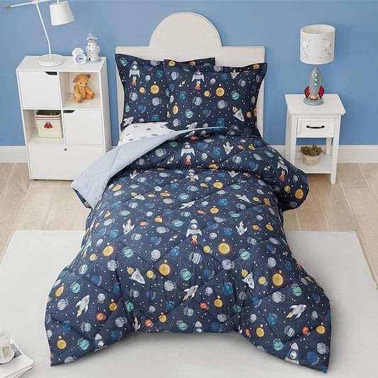 Twin Space Bedding Sets for Boys, 2 Pieces Kids Twin Comforter Sets, Super Soft Lightweight for All Seasons, Includes 1 Comforter (66"x86") and 1 Pillowcase (20"x26"+2")