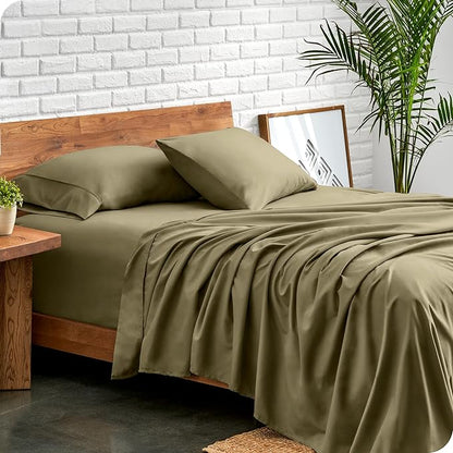 Bare Home Queen Sheet Set - 1800 Ultra-Soft Microfiber Queen Bed Sheets - Double Brushed - Deep Pockets - Easy Fit - 4 Piece Set - Bedding Sheets & Pillowcases (Queen, Olive)