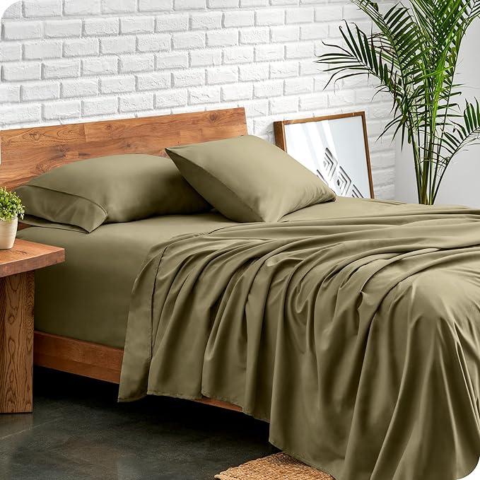 Bare Home Full XL Sheet Set - 1800 Ultra-Soft Microfiber Full Extra Long Bed Sheets - Double Brushed - Deep Pockets - Easy Fit - 4 Piece Set - Bedding Sheets & Pillowcases (Full XL, Olive)