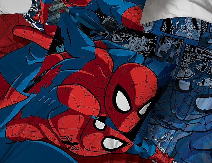 Jay Franco Marvel Spiderman Burst 5 Piece Full Bed Set - Includes Reversible Comforter & Sheet Set - Bedding - Super Soft Fade Resistant Microfiber (Official Marvel Product)