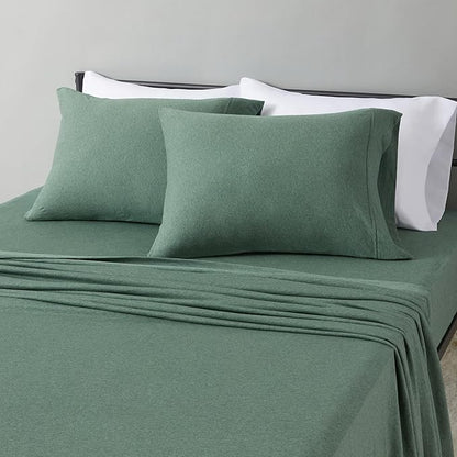 Amazon Basics 100% Cotton Jersey Bed Sheet Set, Full, Olive (Melange), Solid