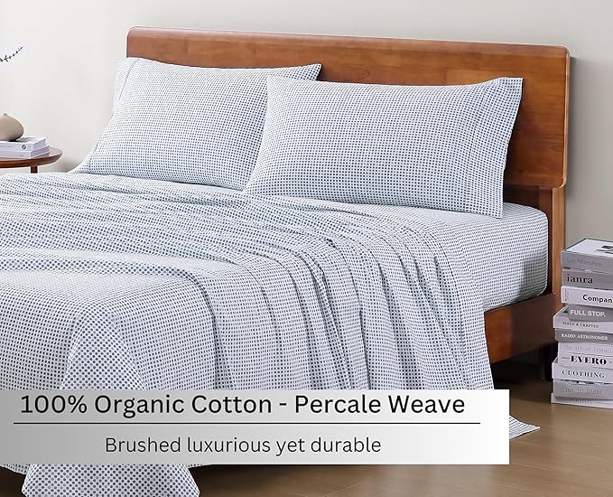 LANE LINEN 100% Organic Cotton Printed California King Size Bedding Sheets & Pillowcases Set -Soft & Comfy Breathable Percale Sheet Seasons, 15" Deep Pocket Printed Cal King Sheet - Polka Dot