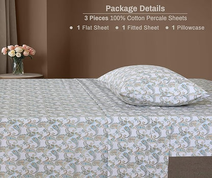 ZOYER 100% Cotton Sheets – Twin XL Size Percale Bedding, Cooling & Breathable, Durable with a Crisp, Soft & Comfortable Feel, 16" Deep Pocket, 3-Piece Set, Paisley Ornamental