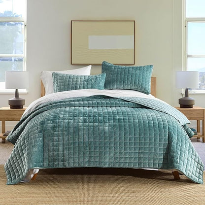 Secgo Twin Comforter Set for Bed - Velvet Quilts Queen Size, Black Bedspreads (68 * 86 Inch) with 2 Pillow Shams, Patchwork Reversible Lightweight Bedding