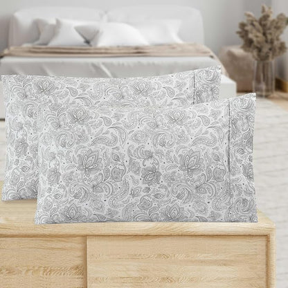 Elegant Comfort Luxury Ultra-Soft 2-Piece Pillowcase Set - 1500 Premium Hotel Quality Microfiber Double Brushed - Wrinkle Resistant, Standard/Queen, Paisley Pattern Gray