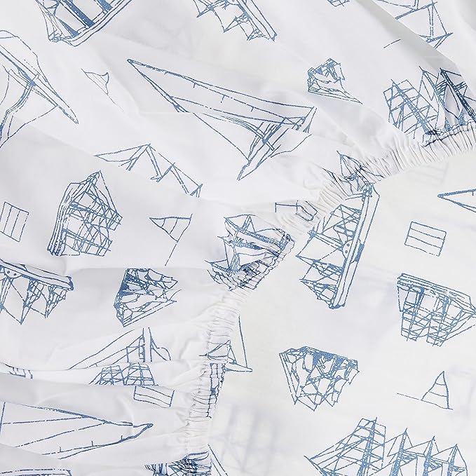 Nautica - King Size Sheets, Cotton Percale Bedding Set, Crisp & Cool, Coastal Home Decor (Whitewood Sail Blue, King)