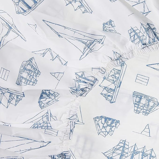 Nautica - King Size Sheets, Cotton Percale Bedding Set, Crisp & Cool, Coastal Home Decor (Whitewood Sail Blue, King)
