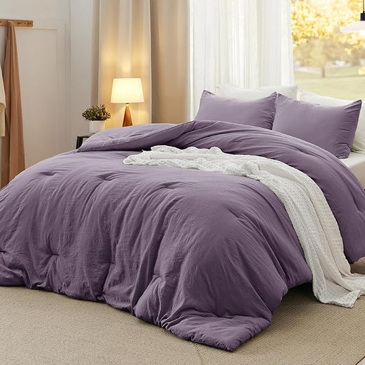 Bedsure Queen Comforter Set, Grayish Purple Soft Prewashed Bedding for All Seasons, 3 Pieces GentleSoft™ Bed Set, 1 Lightweight Comforter (90"x90") and 2 Pillowcases (20"x26")