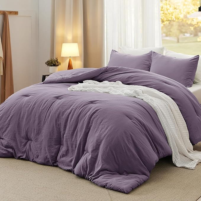 Bedsure Full Comforter Set, Grayish Purple Soft Prewashed Bedding for All Seasons, 3 Pieces GentleSoft™ Bed Set, 1 Lightweight Comforter (82"x86") and 2 Pillowcases (20"x26")