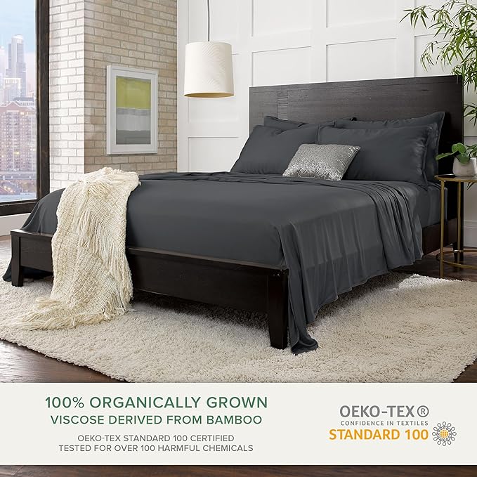 King Pillowcases by Pure Bamboo, Genuine 100% Organic Viscose Derived from Bamboo, Luxuriously Soft & Cooling, Double Stitching, Envelope Closure (2 King Pillowcases, Charcoal)