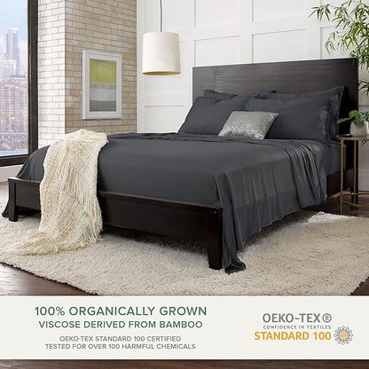 Pure Bamboo Full Sheets, Genuine 100% Organic Viscose Derived from Bamboo Bed Sheet Set, Luxuriously Soft & Cooling, Double Stitching, 2 Year Quality Promise (Full, Charcoal)