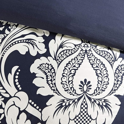 Madison Park Vienna Sateen Cotton Comforter Set, Breathable, Soft Cover, Trendy, All Season Down Alternative Cozy Bedding with Matching Shams, California King, Indigo 7 Piece