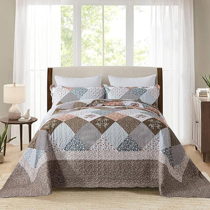 HoneiLife Oversized King Bedspreads 120x120-3 Pcs California King Quilt, Extra Large Quilt Sets All Season Use,Rustic Bedding Sets King Size,Reversible Coverlet Lightweight Microfiber Bed Quilts