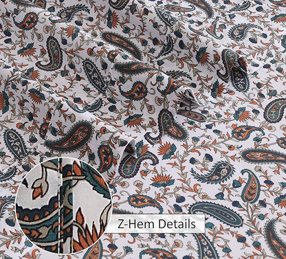 RUVANTI 100% Cotton Sheets – Twin XL Size Percale Bedding, Cooling & Breathable Floral Design, Durable with a Crisp, Soft & Comfortable Feel, 16" Deep Pocket, 3-Piece Set, Teal Paisley