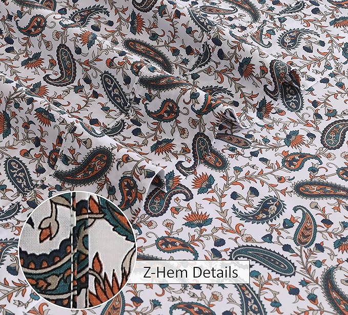 RUVANTI 100% Cotton Sheets – Twin Size Percale Bedding, Cooling & Breathable Floral Design, Durable with a Crisp, Soft & Comfortable Feel, 16" Deep Pocket, 3-Piece Set, Teal Paisley