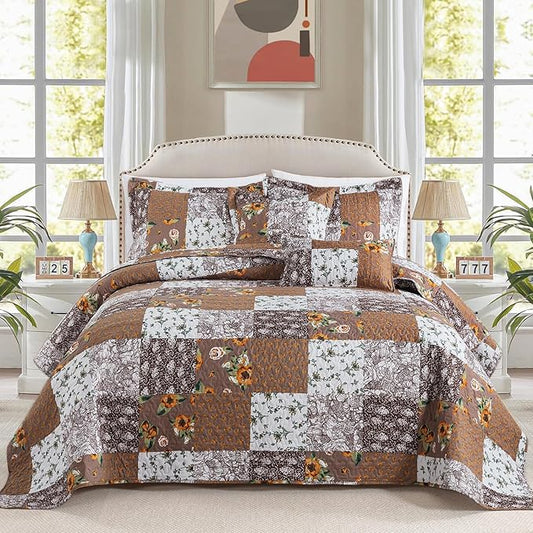 BEDIFANY Cotton Filling King Quilt Set - Reversible Farmhouse Bedspreads King Size with 2 Pillow Shams - Lightweight King Size Quilt Bedding Sets, 3 Pieces (98 x 106 inch)