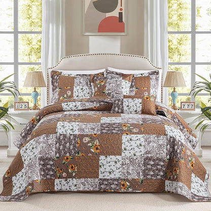 BEDIFANY Cotton Filling Queen Quilt Set - Reversible Farmhouse Bedspreads Queen Size with 2 Pillow Shams - Lightweight Queen Size Quilt Bedding Sets, 3 Pieces (90 x 98 inch)