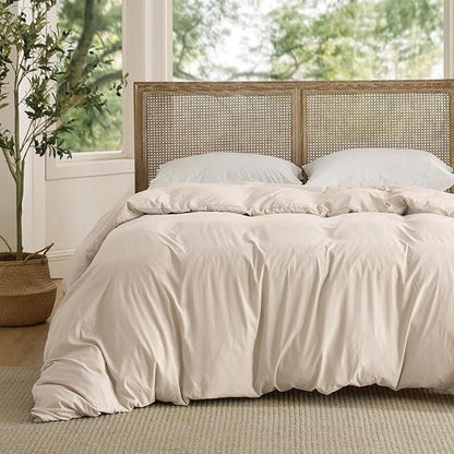 Bedsure Oat Milk Duvet Cover Queen Size Only - Prewashed Cotton-Like Polyester Extra Soft All Season Bedding, Includes 1 Duvet Cover 90x90 Inches with Zipper Closure, Comforter Not Included