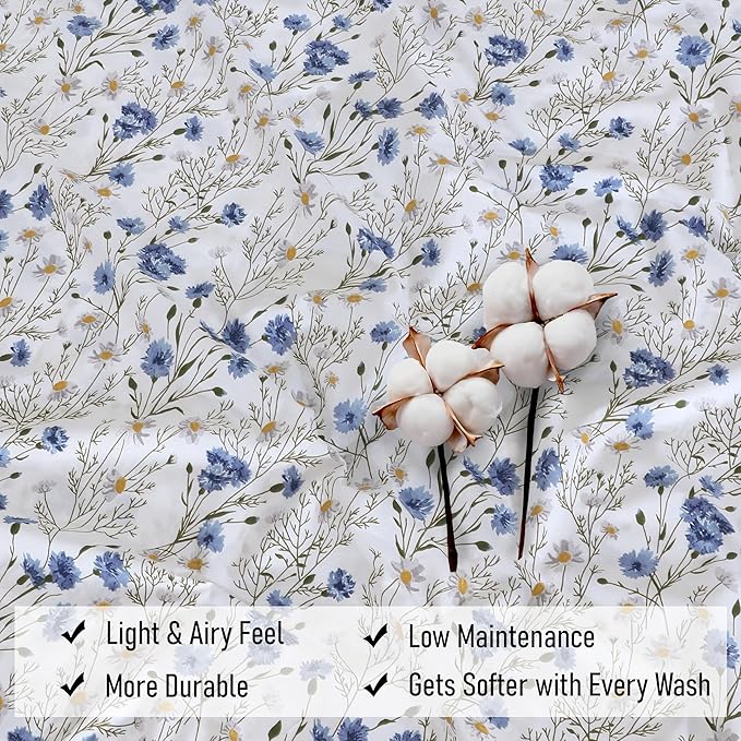 RUVANTI 100% Cotton Sheets – Twin XL Size Percale Bedding, Cooling & Breathable Floral Design, Durable with a Crisp, Soft & Comfortable Feel, 16" Deep Pocket, 3-Piece Set, Sweet Pea