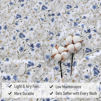 RUVANTI 100% Cotton Sheets – Split King Size Percale Bedding, Cooling & Breathable Floral Design, Durable with a Crisp, Soft & Comfortable Feel, 16" Deep Pocket, 5-Piece Set, Sweet Pea